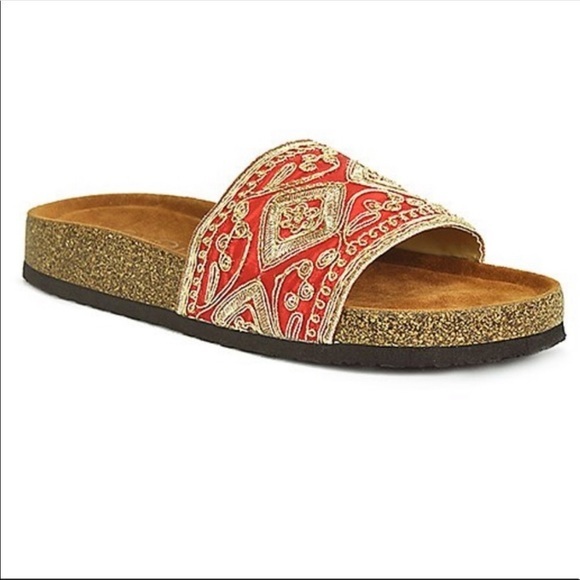 Red embroidered Sandy slide sandal - Picture 3 of 10